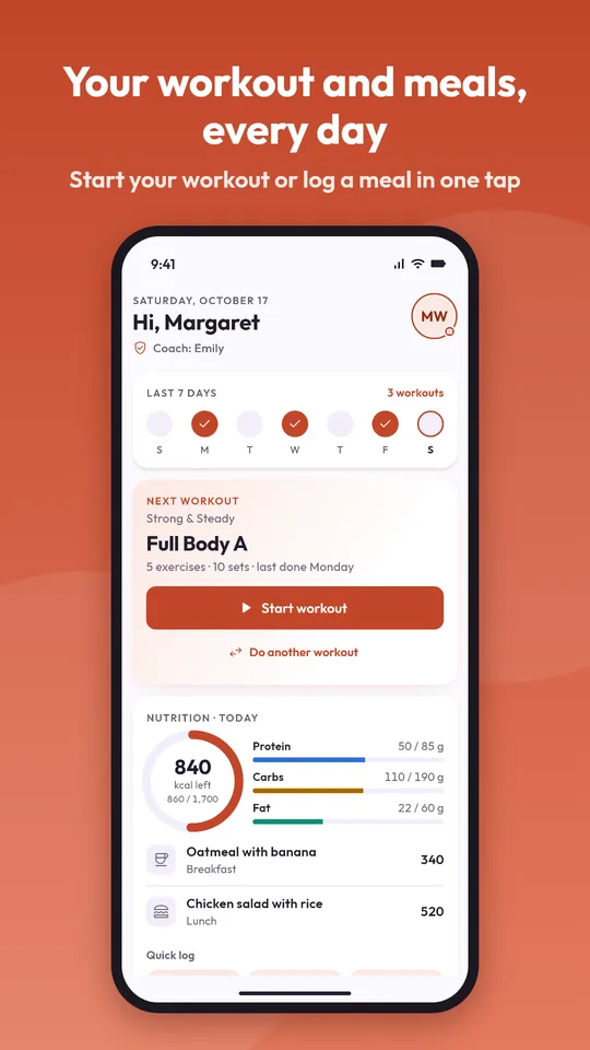 The Lite app: today's workout and meals from Coach Emily